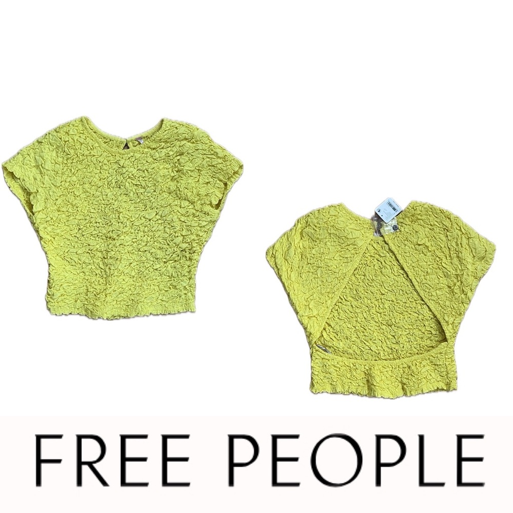 🔅NEW Stretchy Textured Open Back Blazing Yellow Waist Crop by Free People—Large